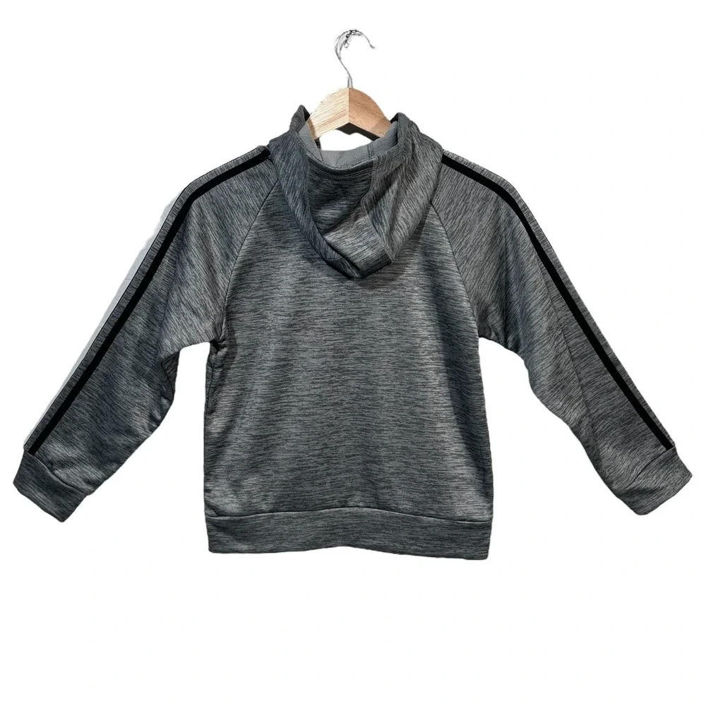Adidas Boys Full Zip Fleece Hooded Track Jacket Size S‎ (8) Gray Black 3-Stripe